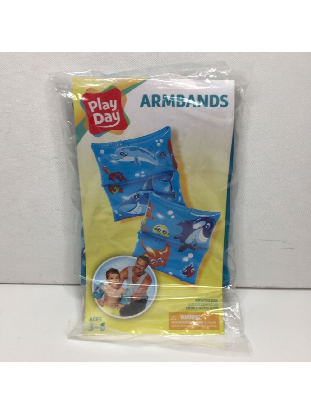 Play Day Armbands 6.25"X5.5"X4.5" Inflated Kids Pool Summer Fun Blue Fish Sharks